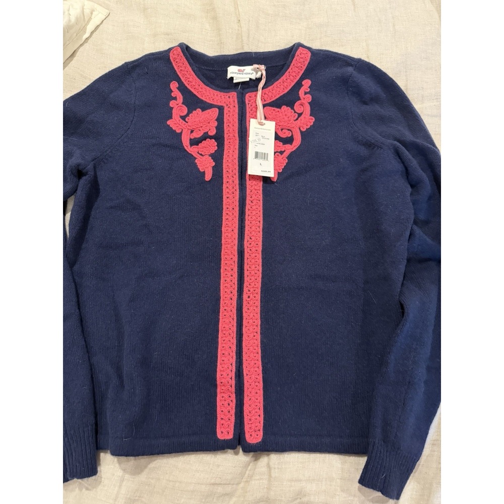 Vineyard Vines Blue Cardigan Blazer Sweater 100% Cashmere Large